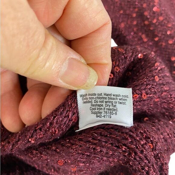 ANA L burgundy red sweater with tiny sparkly sequins and a bow tie in back - Picture 6 of 9